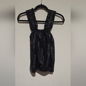glam Black Faux Leather Midi Top with Ruched Straps